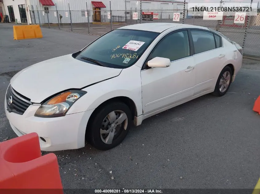 2008 Nissan Altima 2.5 S VIN: 1N4AL21E08N534721 Lot: 40098281