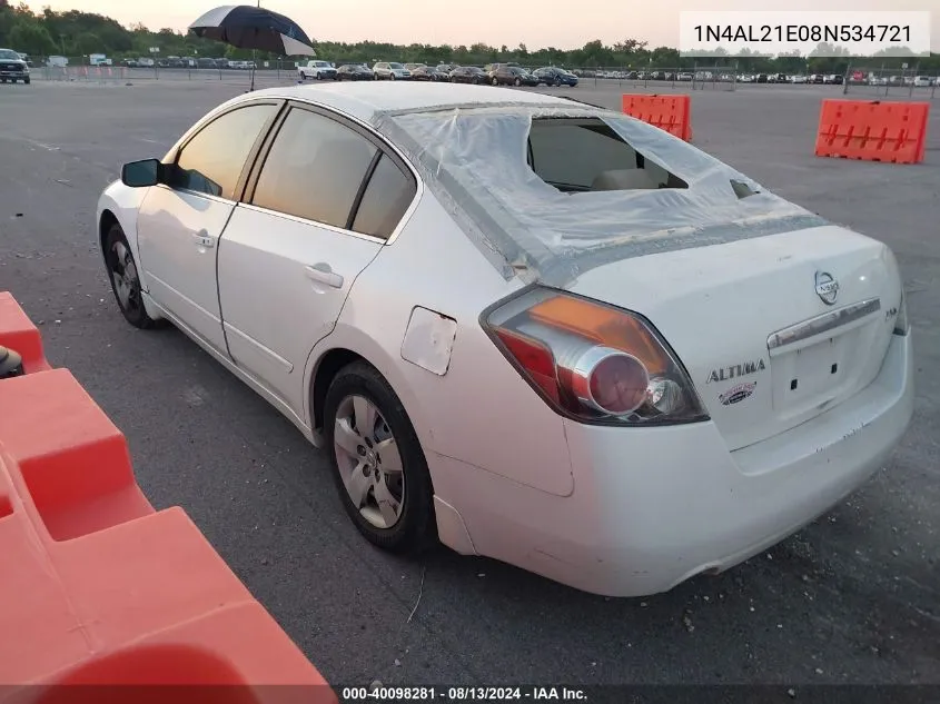 2008 Nissan Altima 2.5 S VIN: 1N4AL21E08N534721 Lot: 40098281