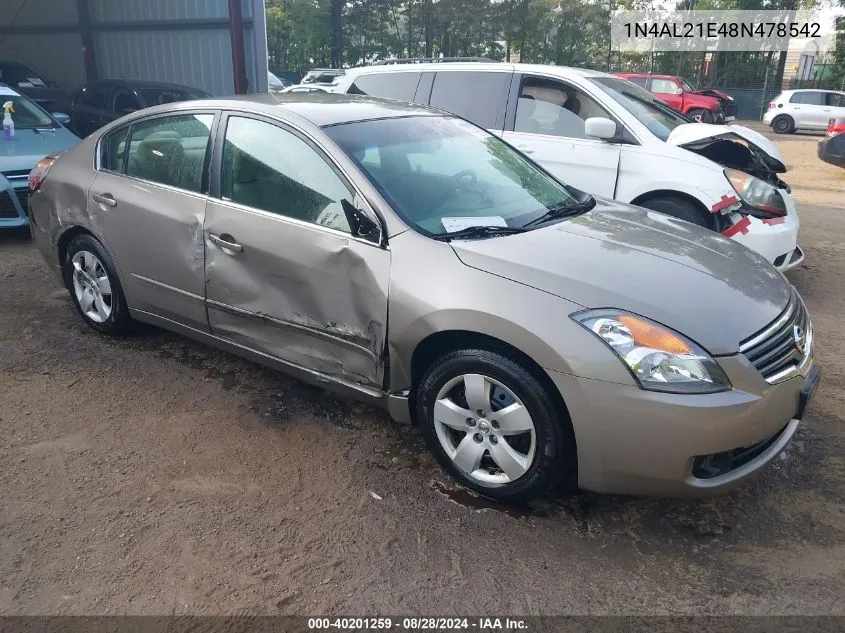 2008 Nissan Altima 2.5 S VIN: 1N4AL21E48N478542 Lot: 40201259