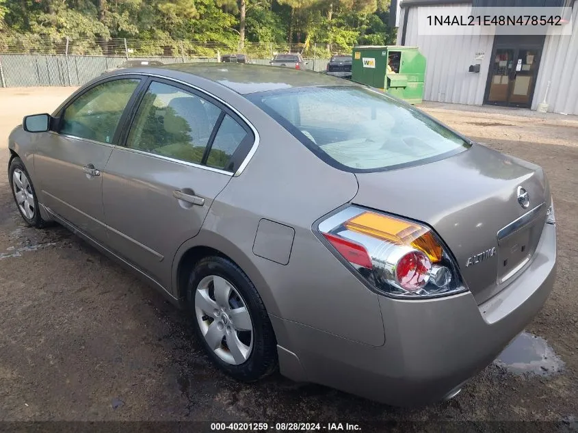 2008 Nissan Altima 2.5 S VIN: 1N4AL21E48N478542 Lot: 40201259