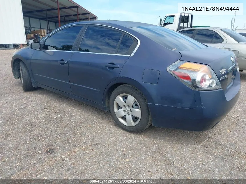 2008 Nissan Altima 2.5 S VIN: 1N4AL21E78N494444 Lot: 40241261