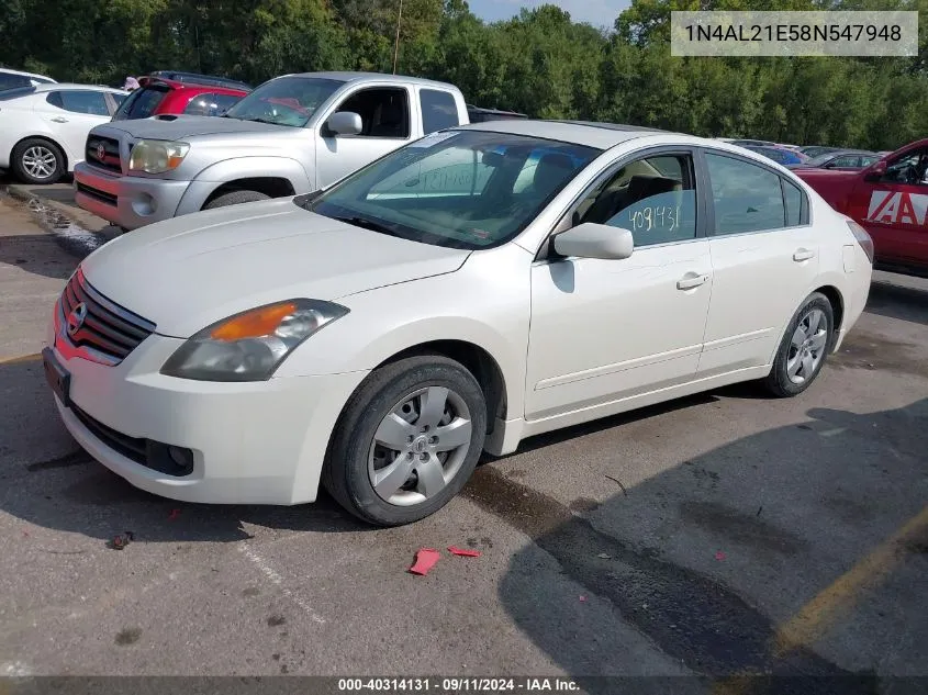 2008 Nissan Altima 2.5 S VIN: 1N4AL21E58N547948 Lot: 40314131