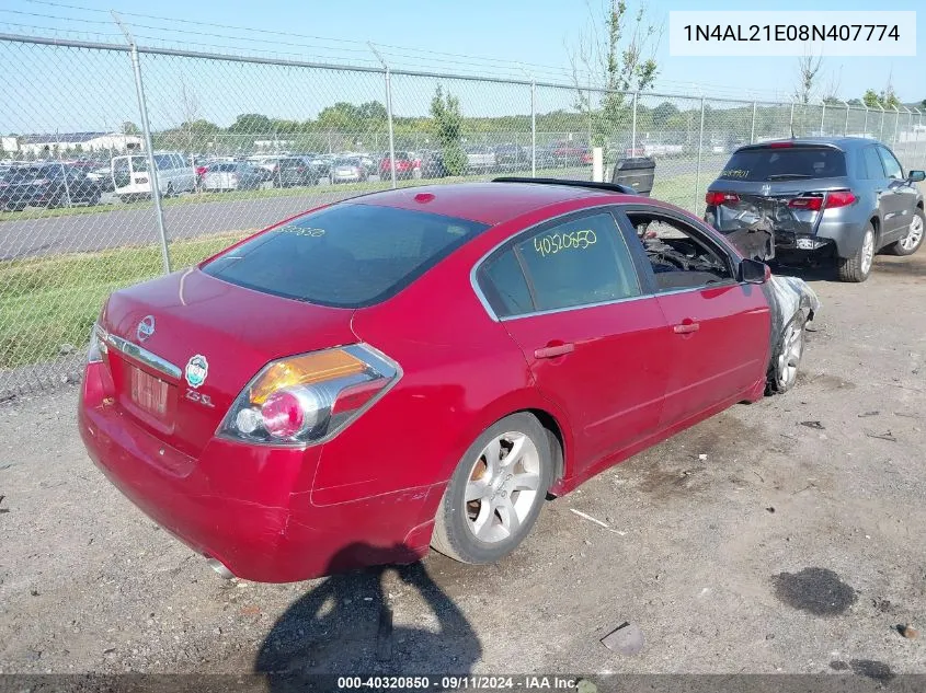 2008 Nissan Altima 2.5/2.5S VIN: 1N4AL21E08N407774 Lot: 40320850