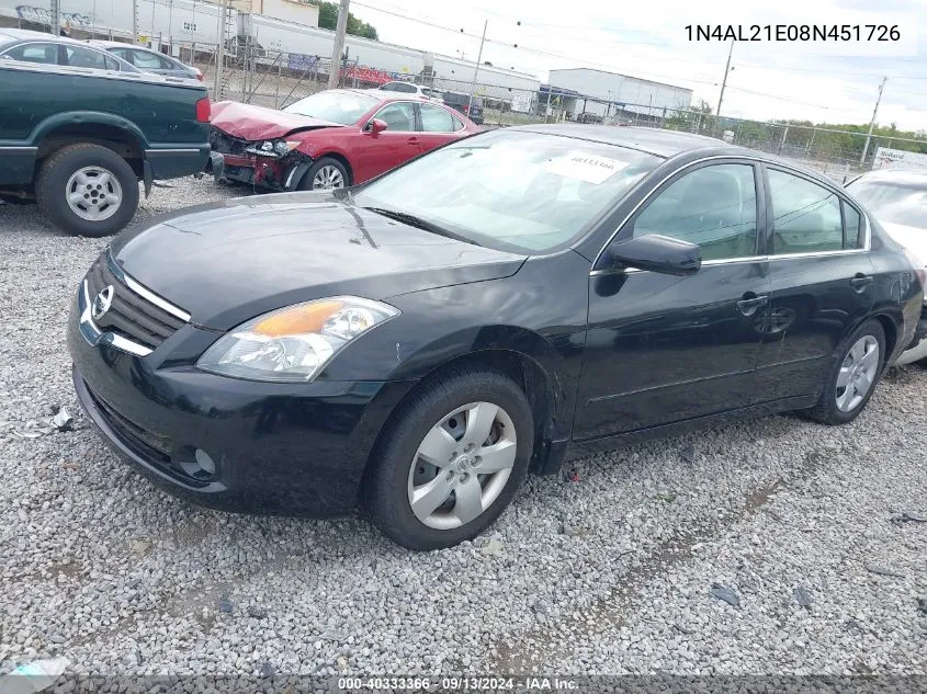 2008 Nissan Altima 2.5 S VIN: 1N4AL21E08N451726 Lot: 40333366