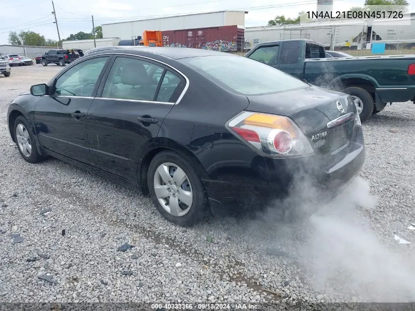 2008 Nissan Altima 2.5 S VIN: 1N4AL21E08N451726 Lot: 40333366