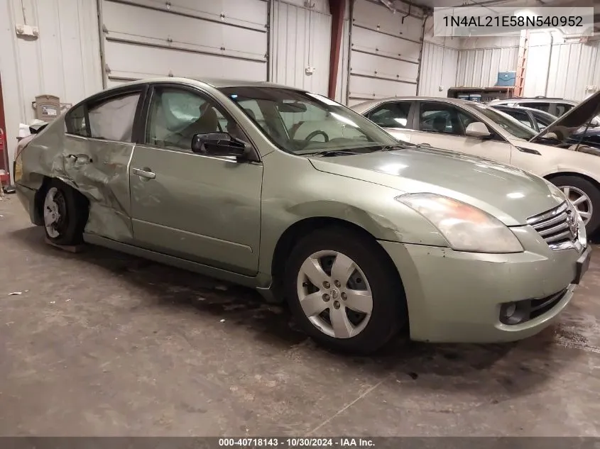 2008 Nissan Altima 2.5 S VIN: 1N4AL21E58N540952 Lot: 40718143