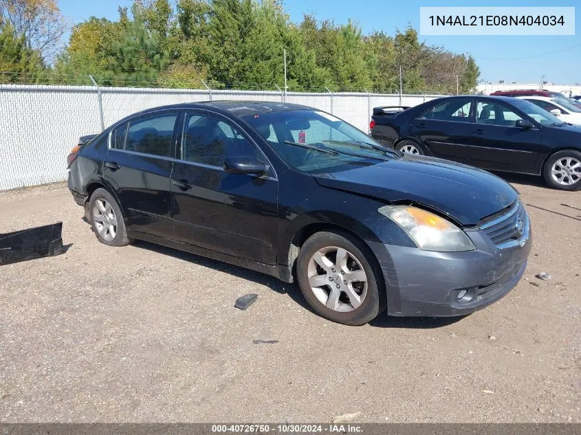 2008 Nissan Altima 2.5 S VIN: 1N4AL21E08N404034 Lot: 40726750