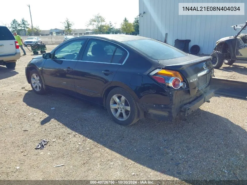 2008 Nissan Altima 2.5 S VIN: 1N4AL21E08N404034 Lot: 40726750