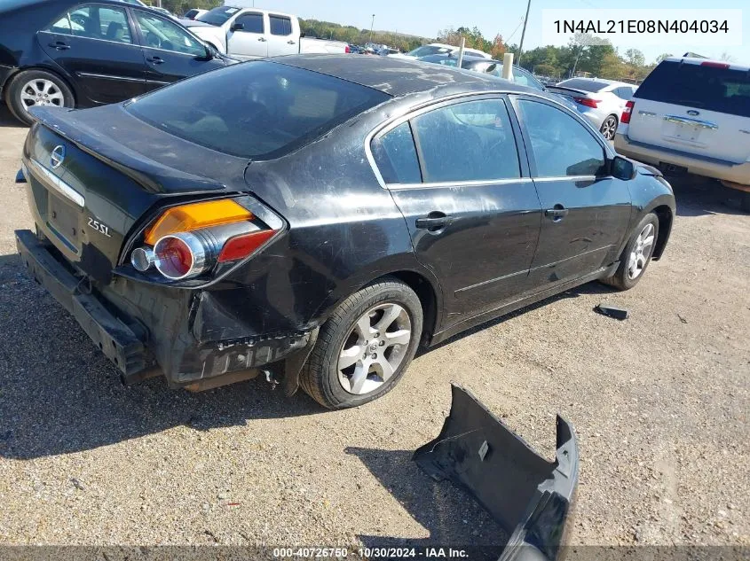 2008 Nissan Altima 2.5 S VIN: 1N4AL21E08N404034 Lot: 40726750