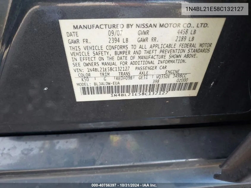 1N4BL21E58C132127 2008 Nissan Altima 3.5 Se