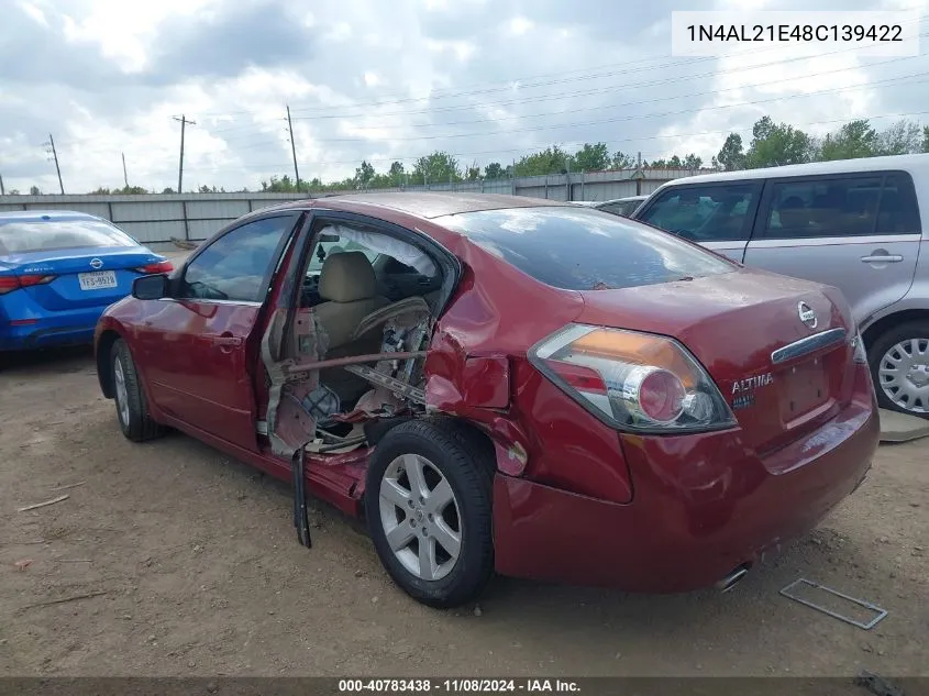 2008 Nissan Altima 2.5 S VIN: 1N4AL21E48C139422 Lot: 40783438