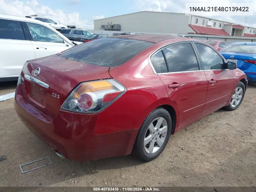 2008 Nissan Altima 2.5 S VIN: 1N4AL21E48C139422 Lot: 40783438