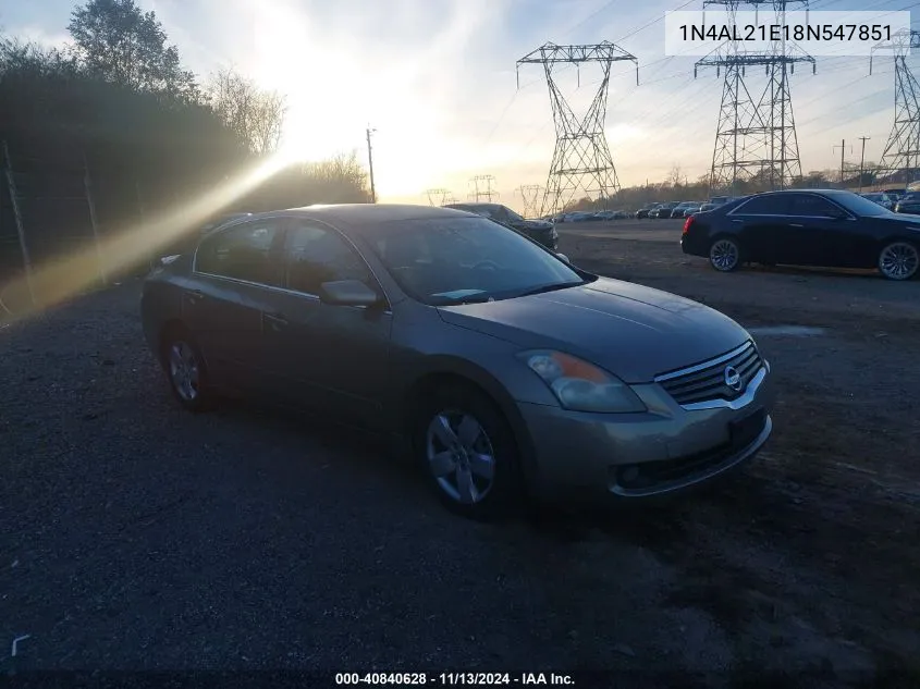 2008 Nissan Altima 2.5 S VIN: 1N4AL21E18N547851 Lot: 40840628