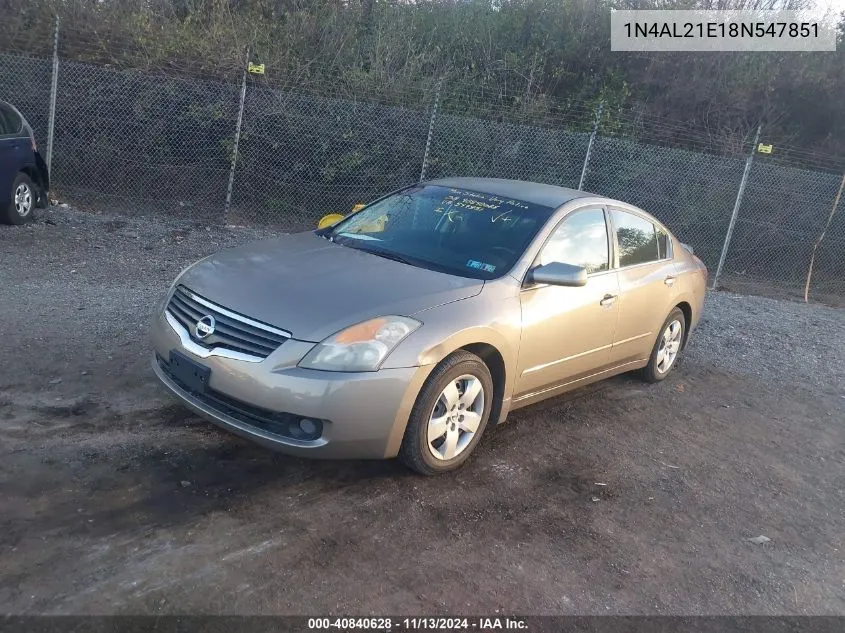 2008 Nissan Altima 2.5 S VIN: 1N4AL21E18N547851 Lot: 40840628