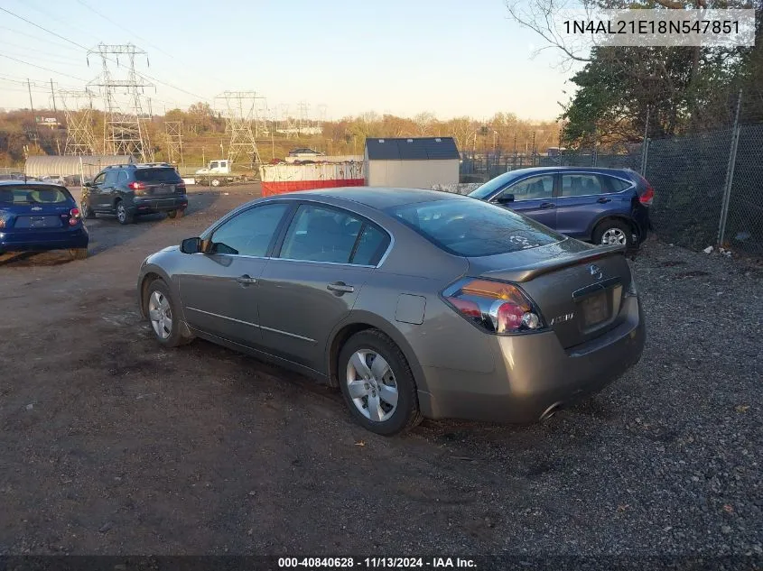 2008 Nissan Altima 2.5 S VIN: 1N4AL21E18N547851 Lot: 40840628