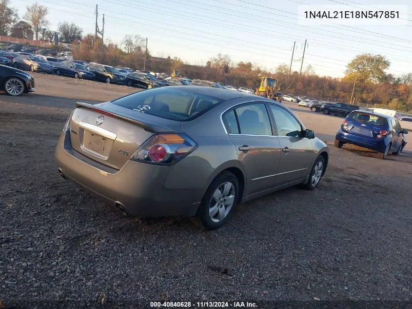 2008 Nissan Altima 2.5 S VIN: 1N4AL21E18N547851 Lot: 40840628