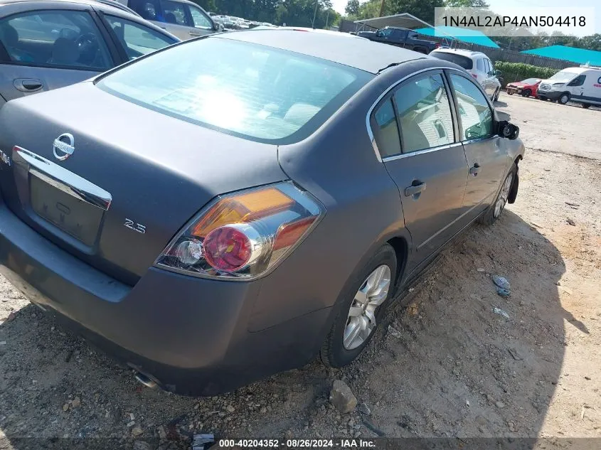 2010 Nissan Altima 2.5 VIN: 1N4AL2AP4AN504418 Lot: 40204352