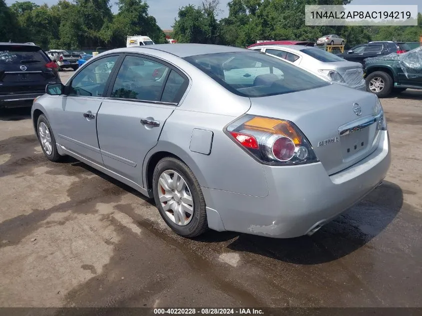 2010 Nissan Altima 2.5 S VIN: 1N4AL2AP8AC194219 Lot: 40220228