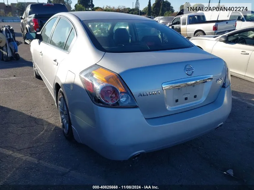 2010 Nissan Altima 2.5 S VIN: 1N4AL2AP0AN402274 Lot: 40825668