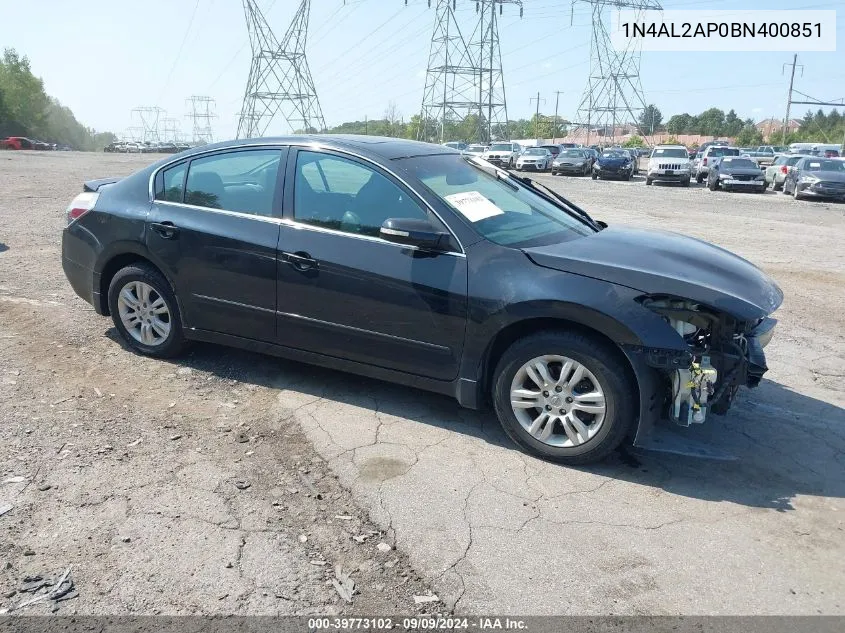 2011 Nissan Altima 2.5 S VIN: 1N4AL2AP0BN400851 Lot: 39773102