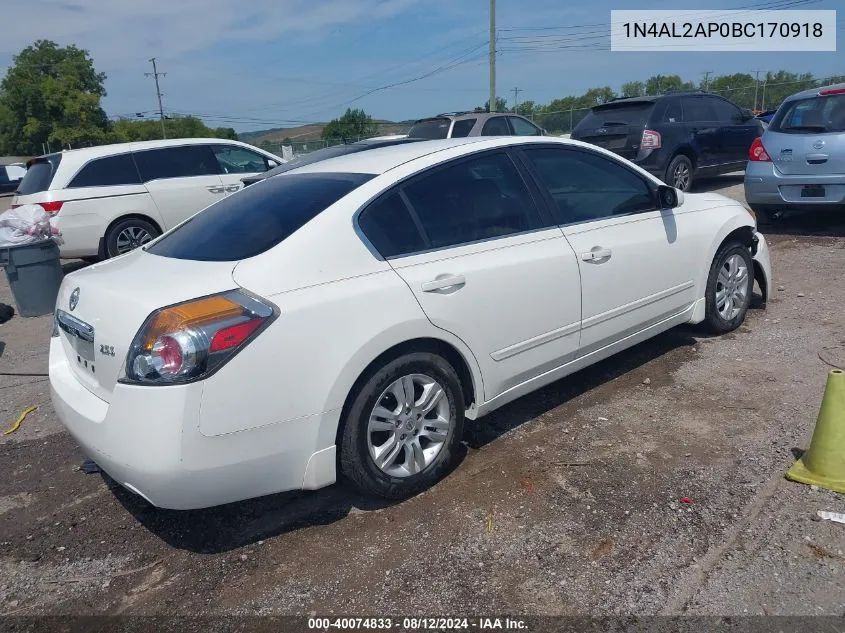 2011 Nissan Altima 2.5 S VIN: 1N4AL2AP0BC170918 Lot: 40074833