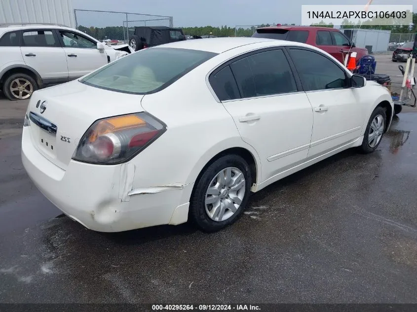 2011 Nissan Altima 2.5 S VIN: 1N4AL2APXBC106403 Lot: 40295264