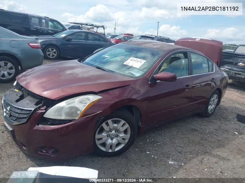 2011 Nissan Altima 2.5 S VIN: 1N4AL2AP2BC181192 Lot: 40333271