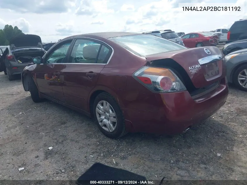 2011 Nissan Altima 2.5 S VIN: 1N4AL2AP2BC181192 Lot: 40333271