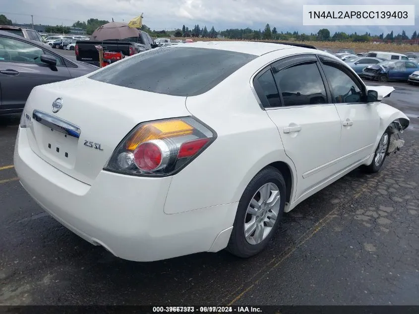 2012 Nissan Altima 2.5 S VIN: 1N4AL2AP8CC139403 Lot: 39667373