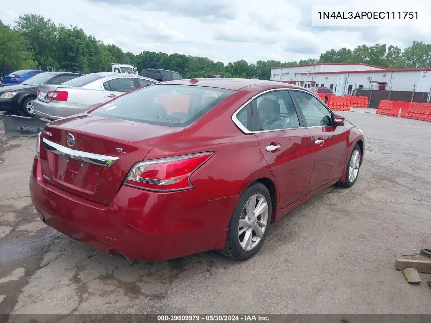 2014 Nissan Altima 2.5 Sl VIN: 1N4AL3AP0EC111751 Lot: 39509979