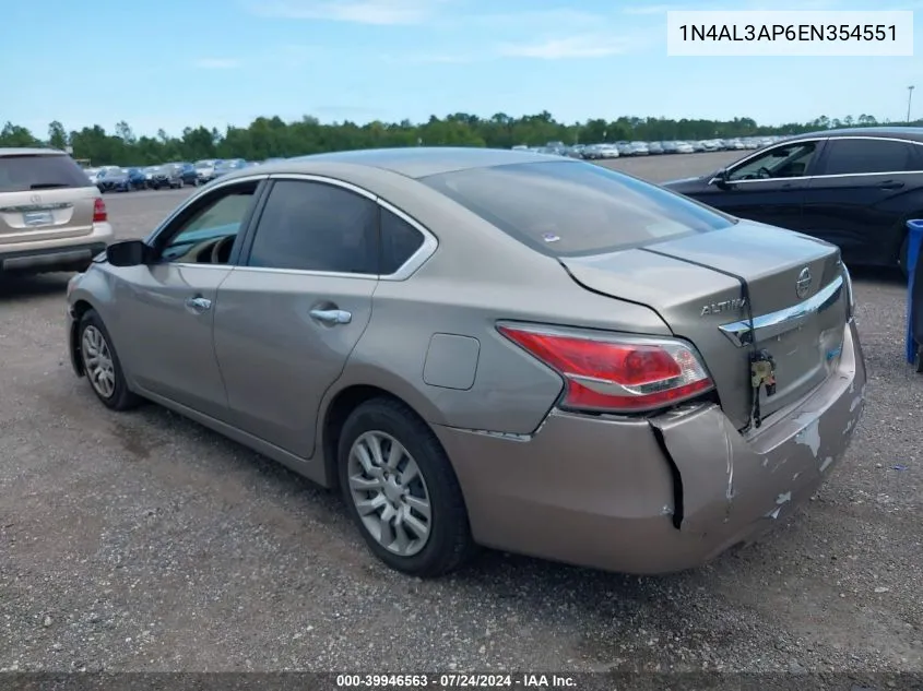 2014 Nissan Altima 2.5/2.5 S/2.5 Sl/2.5 Sv VIN: 1N4AL3AP6EN354551 Lot: 39946563