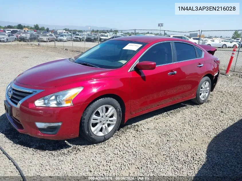 2014 Nissan Altima 2.5 S VIN: 1N4AL3AP3EN216028 Lot: 40047916