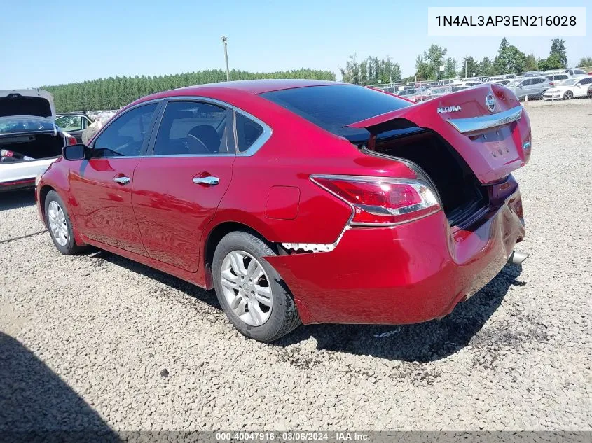 2014 Nissan Altima 2.5 S VIN: 1N4AL3AP3EN216028 Lot: 40047916