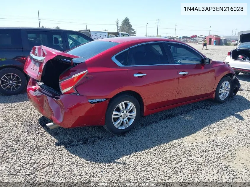 2014 Nissan Altima 2.5 S VIN: 1N4AL3AP3EN216028 Lot: 40047916