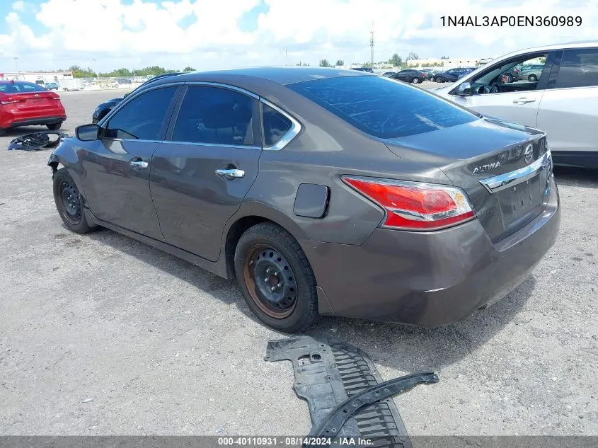 2014 Nissan Altima 2.5 S VIN: 1N4AL3AP0EN360989 Lot: 40110931