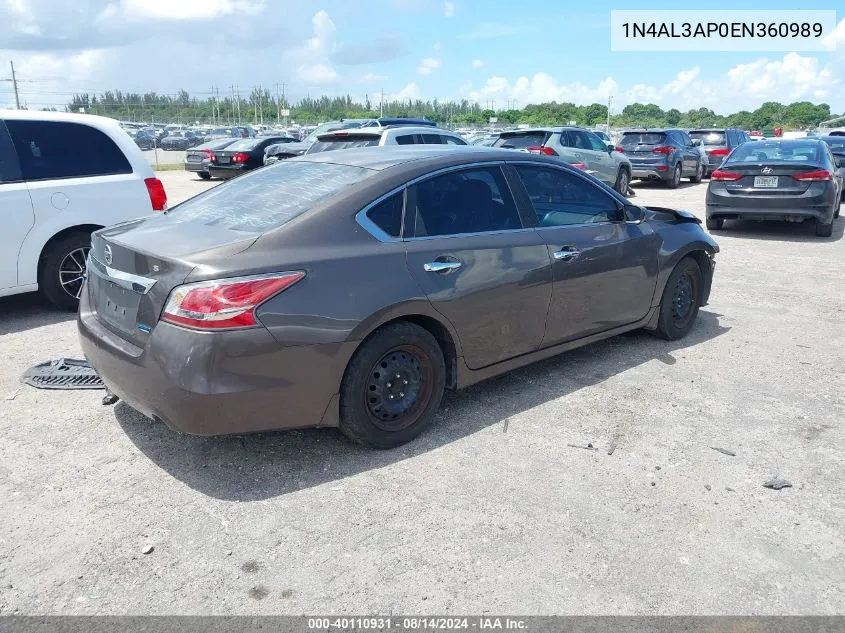 2014 Nissan Altima 2.5 S VIN: 1N4AL3AP0EN360989 Lot: 40110931