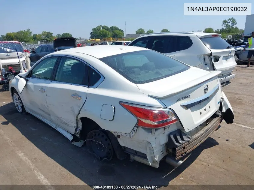 2014 Nissan Altima 2.5 S VIN: 1N4AL3AP0EC190032 Lot: 40189138