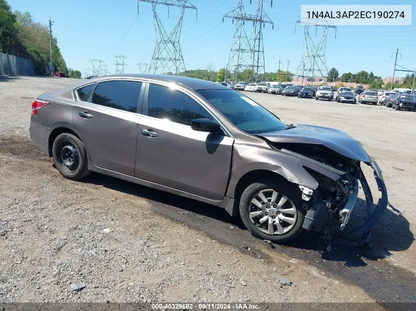 2014 Nissan Altima 2.5 S VIN: 1N4AL3AP2EC190274 Lot: 40329682