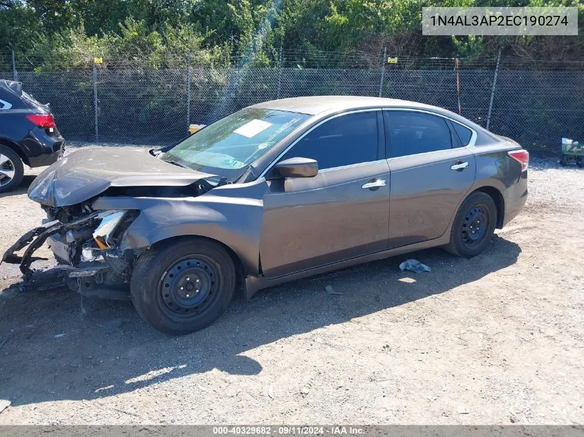 2014 Nissan Altima 2.5 S VIN: 1N4AL3AP2EC190274 Lot: 40329682