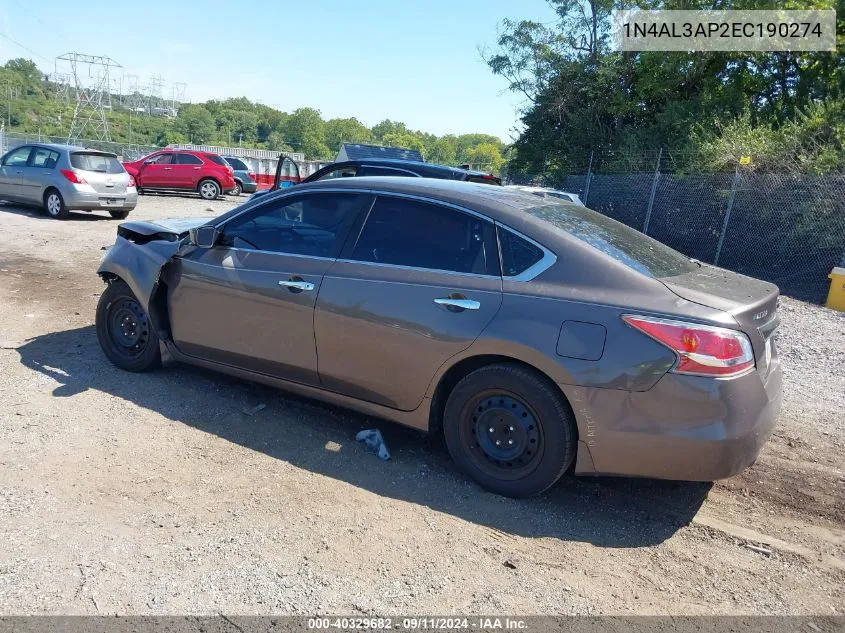 2014 Nissan Altima 2.5 S VIN: 1N4AL3AP2EC190274 Lot: 40329682