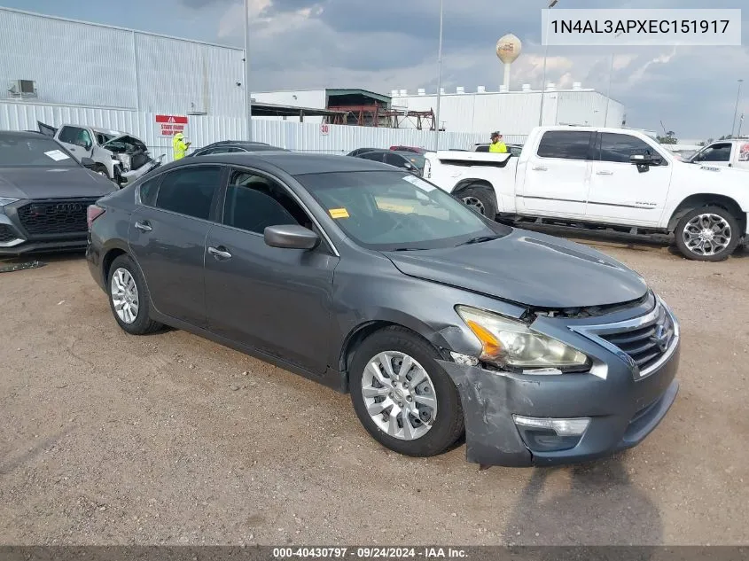 2014 Nissan Altima 2.5 S VIN: 1N4AL3APXEC151917 Lot: 40430797