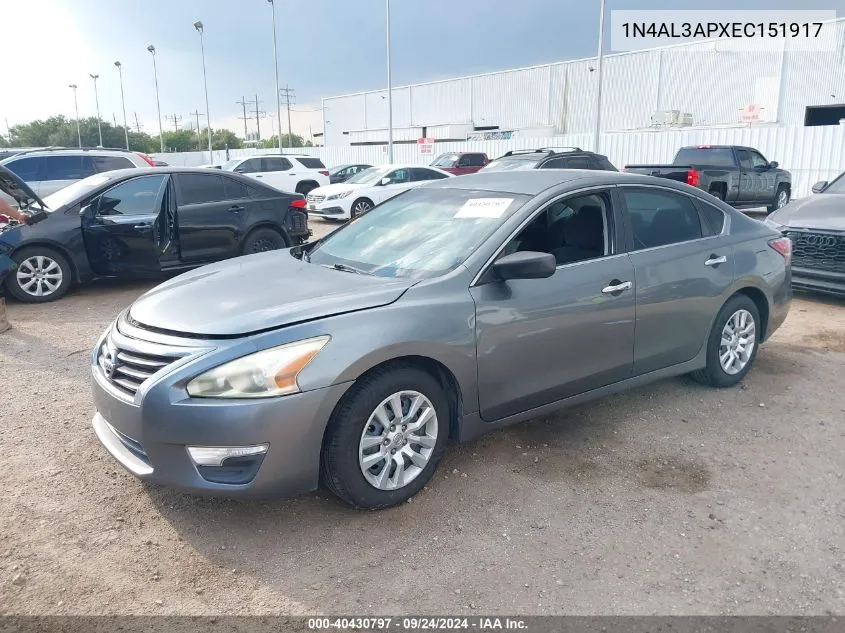 2014 Nissan Altima 2.5 S VIN: 1N4AL3APXEC151917 Lot: 40430797