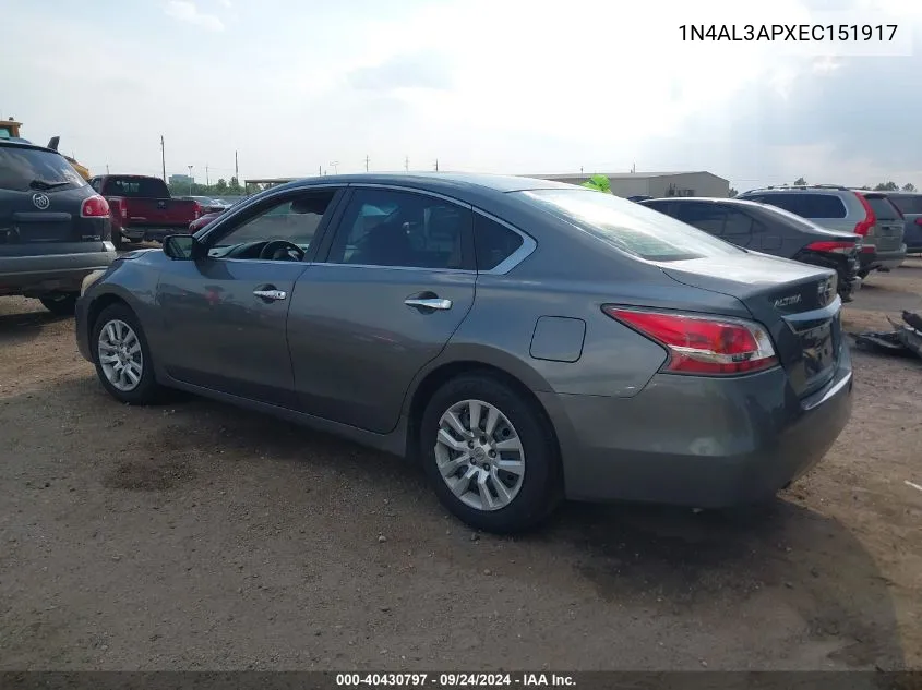 2014 Nissan Altima 2.5 S VIN: 1N4AL3APXEC151917 Lot: 40430797