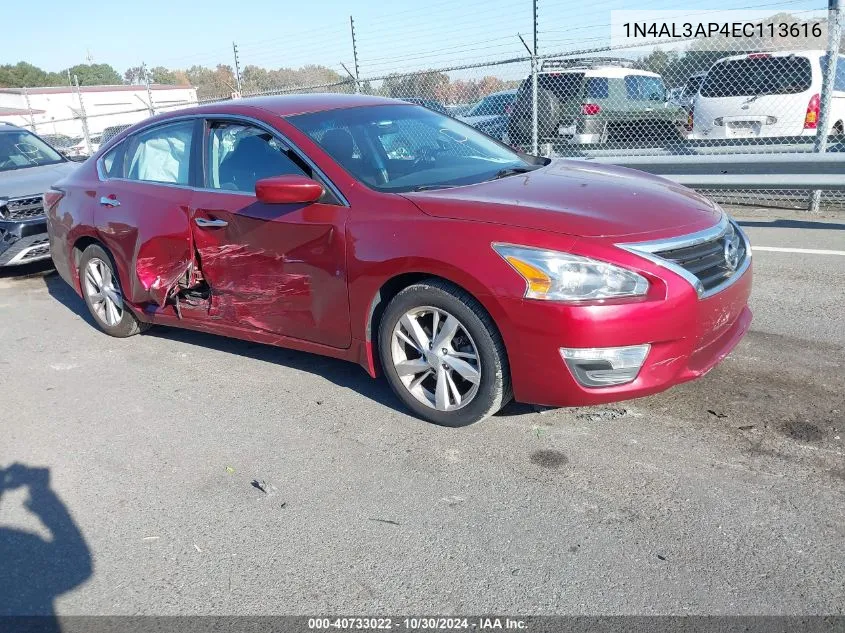 2014 Nissan Altima 2.5 Sv VIN: 1N4AL3AP4EC113616 Lot: 40733022