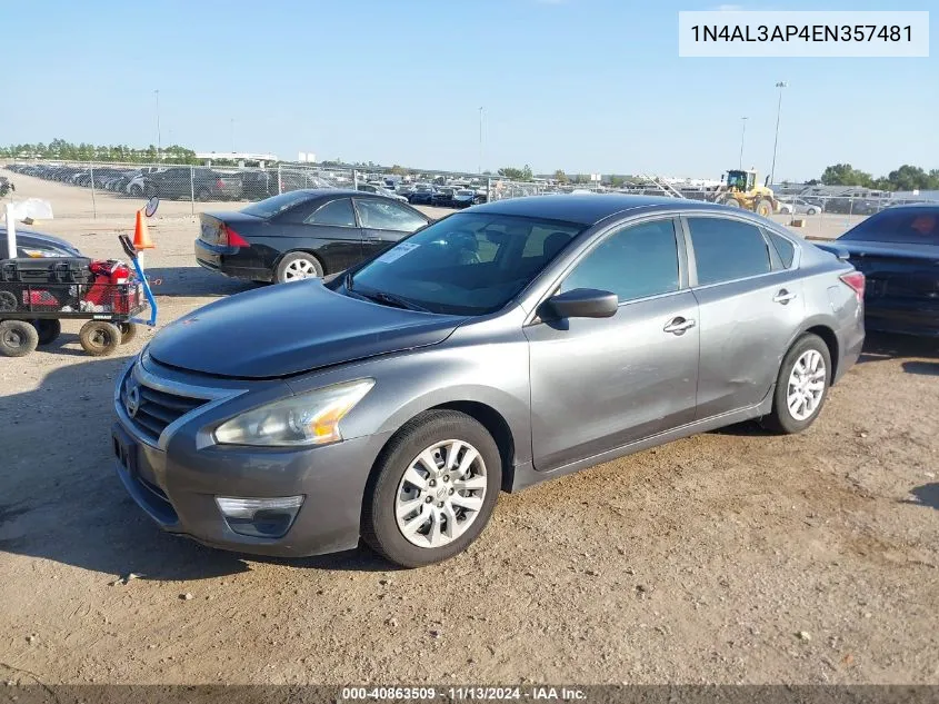 2014 Nissan Altima 2.5 S VIN: 1N4AL3AP4EN357481 Lot: 40863509