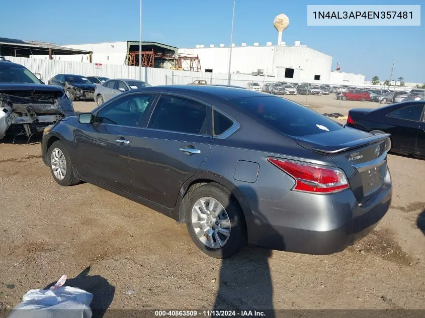 2014 Nissan Altima 2.5 S VIN: 1N4AL3AP4EN357481 Lot: 40863509