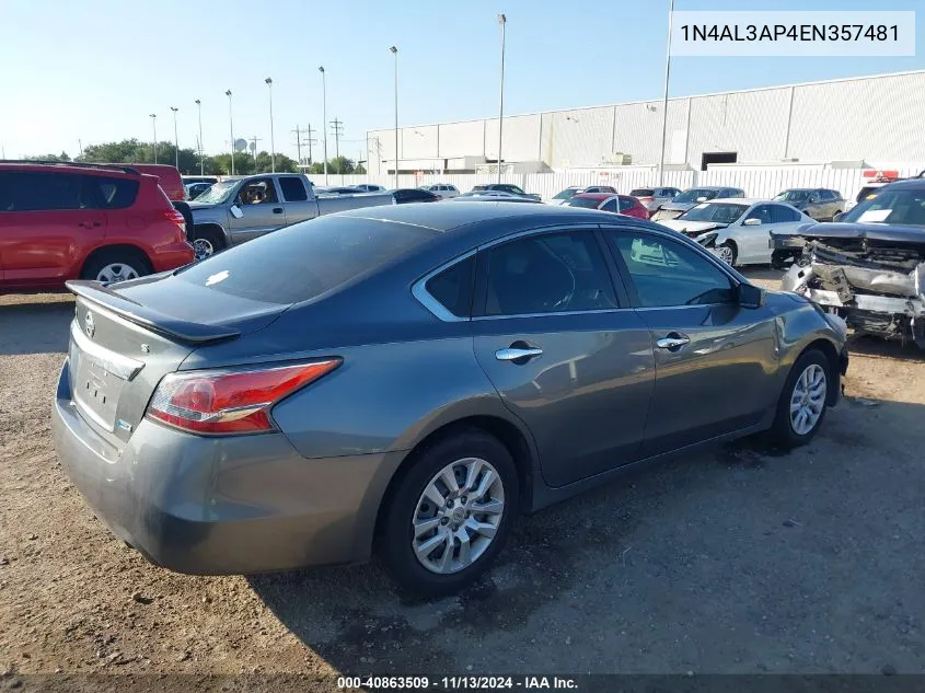 2014 Nissan Altima 2.5 S VIN: 1N4AL3AP4EN357481 Lot: 40863509