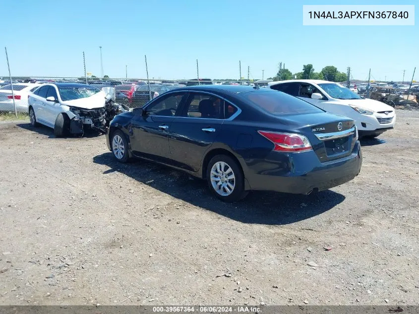 2015 Nissan Altima 2.5 S VIN: 1N4AL3APXFN367840 Lot: 39567364