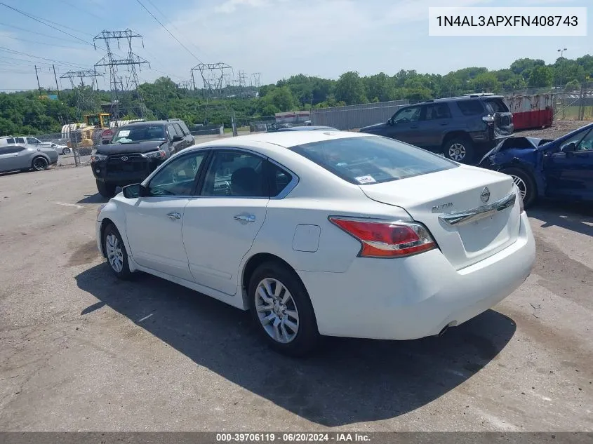 2015 Nissan Altima 2.5 S VIN: 1N4AL3APXFN408743 Lot: 39706119