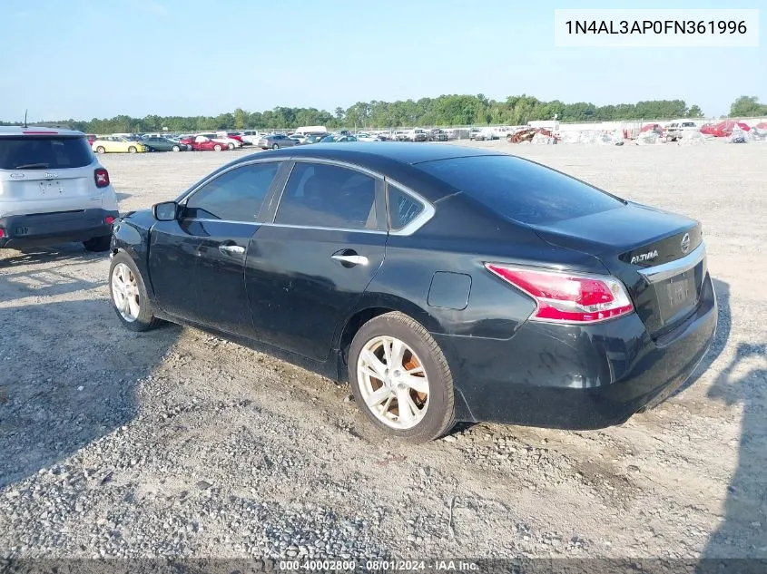 2015 Nissan Altima 2.5/2.5 S/2.5 Sl/2.5 Sv VIN: 1N4AL3AP0FN361996 Lot: 40002800